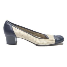 BATA Womens Classic Block Heel Shoes Leather Black & Cream UK 7 Comfortable