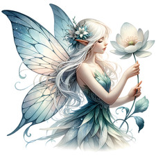 Ivory Bloom Fairy Vinyl Sticker Decal│Blue Flower Wall Tile Phone Toilet Graphic
