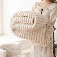 Ribbed Soft Fleece Throws Chunky Blanket Faux Fur Large Warm Sofa Bed 180*200cm