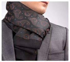 New Mens Double Side Scarf Silk Wool Blend Black with Brown Paisley Design