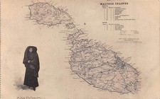 MAP OF THE MALTESE ISLANDS MALTA & GOZO POSTCARD c.1910'S JOHN BONELLO