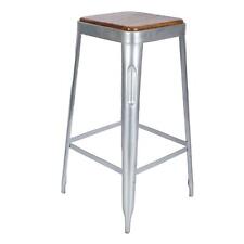 Metal Frame Barstool Silver with Wooden Seat & Footrest Pub, Cafe Seats Chairs