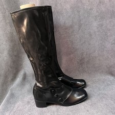Vtg 60s Gogo Boots GRANNY Knee High Buttons Black Japan Vinyl 6
