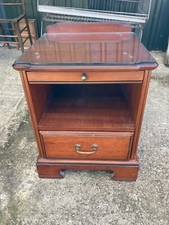 Vintage John Coyle Brown Wood Bedside Cabinet Glass Top Drawer & Pull Out Shelf