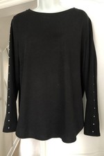 Bon Marche Ladies Soft Thin Black Jumper  With Silver Stud Arm Detail Size 16