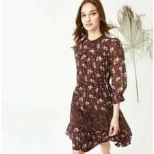 Ulla Johnson Skye Burgundy Floral Silk Dress Size 2 Tiered Chiffon Cottagecore