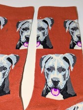 STAFFY DOG SOCKS Blue Black Rust STAFFORDSHIRE BULL TERRIER HEAD Adult One Size