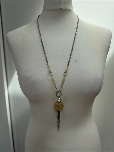 Long silver tone statement - long, silver-tone