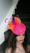 Bright Pink And Orange Fascinator.  Perfect For Races, Weddings, Garden Parties.