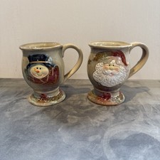 Set of 2 Vintage style Christmas Mugs Santa Snowman 