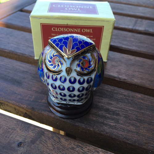 Cloisonne owl with wooden - cloisonne,