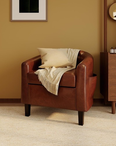 Faux leather barrel chair - leather,