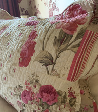 Cotton Pillowsham / Rectangular Cushion Cover Rose Pink Green Quilted Reversible