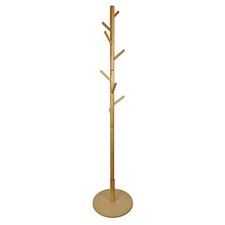 Wooden Coat Stand Round Base Freestanding Hallway Coat Rack Tree, 8 Hooks