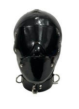 Rubber Latex Hood with Detachable Blindfold and Mouth Cover