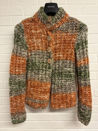 Orange green handknit - orange, chunky