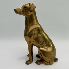 Vintage Brass Sitting Dog Figurine Ornament 7"