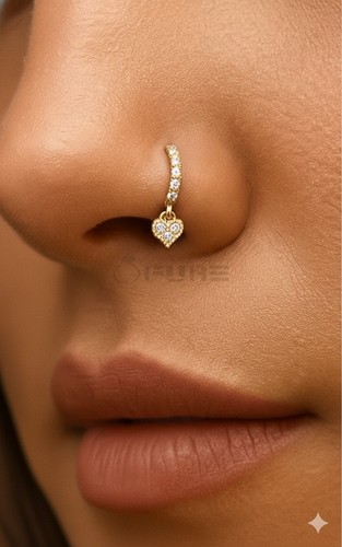 Gold nose ring heart hoop - nose,