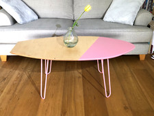 Surfboard Coffee Table, Pink,  Carpenter Hand Made, Furniture Grade Birch ply.