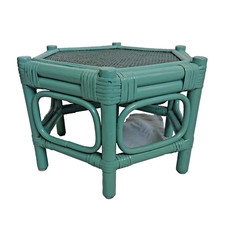 Low Vintage Bamboo Side Table / Plant Stand - painted grey / blue - shabby chic