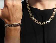 Mens 9ct Gold Curb Set, 12mm