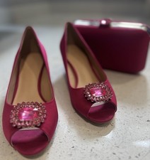 ? PHASE EIGHT Pink Embellished Low Court Shoe Size 6 & Clutch Bag | Exc Cond