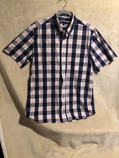 Size M GANT Men’s Shirt Short Sleeve Button Up Navy Blue Pink White Checked 