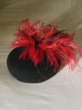 Herald And Heart Hat  , Black Round With Red Feathers