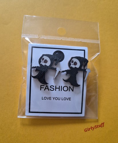 Halloween earrings wooden grim - halloween,