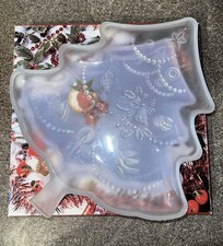 Soga Frosted 13.5 Inch Glass Christmas Tree Serving Platter Boxed Vintage VGC