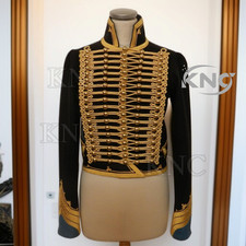 Black Hussar Military Jacket – Gold Braid Wool Pelisse Coat Reenactment Cosplay