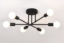 Black Metal LED 6 Way Ceiling Light Fitting Industrial Vintage LED Chandeliers