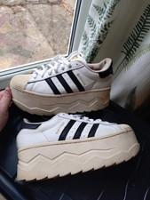 Adidas Super Platform Superstar Wedge Trainers Size UK 8.5 Leather And Rubber