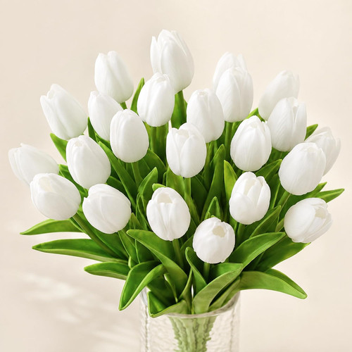 White artificial tulips 20pcs - artificial,