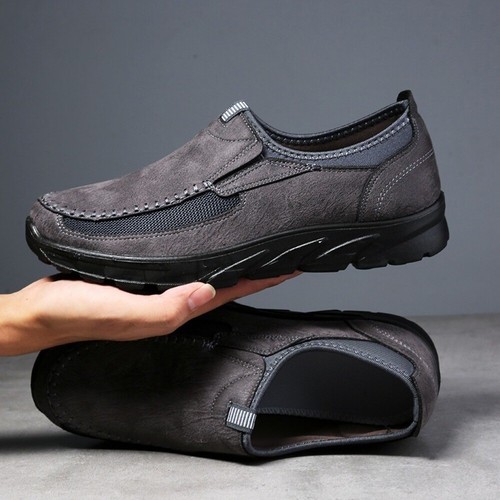 Mens leather slip walking - leather, on