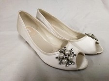 Pink Paradox - White Satin Slip On Peep Toe Wedding Shoes with Diamantes Size  3