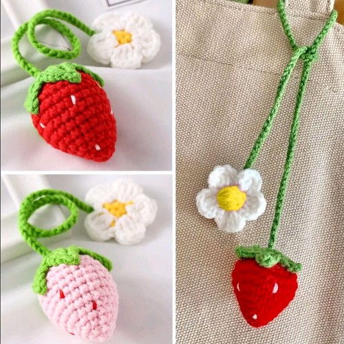 Knitted strawberry pendant car - strawberry,