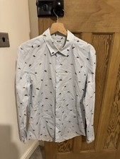 Kenzo Paris Flying Saucer UFO Printed Shirt Mens Slim Fit 41 16 Large Blue