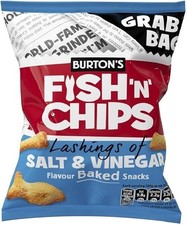 30 x Burton's Fish N Chips Salt & Vinegar 40g Bags Baked Snacks Full Box