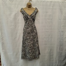 Jigsaw Dress UK 14 Silk Grey Orange Floral Long Maxi Occasion Evening Wedding