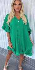 New Ladies Italian Pleated Short Sleeve Shirt Dress