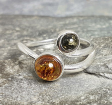 925 Silver Cognac Green BALTIC AMBER Ring Sz N-6.5 R656~Silverwave*uk Jewellery