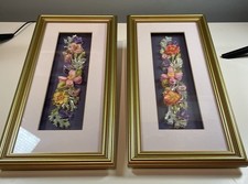 Vintage 3D Floral Wall Art Plaques – Set of 2, Gilt Frames, Pastel Flowers, 34cm