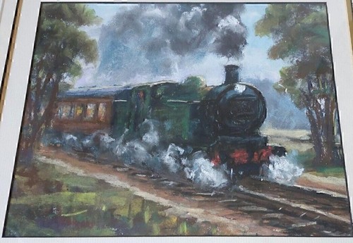 Original steam train painting - train,