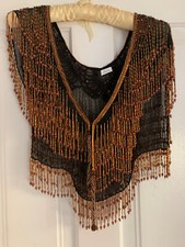 Vintage Gold  Black Silk Beaded Shoulder Cape 1920s style Wrap Evening...
