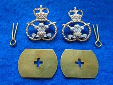 PAIR OF STAFFORDSHIRE REGIMENT ANODISED STAYBRITE COLLAR BADGES + PLATES & PINS