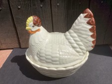Large  vintage decorative Hen Chicken on basket Egg Holder basket 