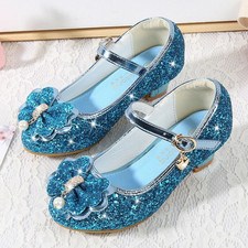 New Girls Kids Childrens Low Heel Party Wedding Mary Jane Sparkly Princess Shoes