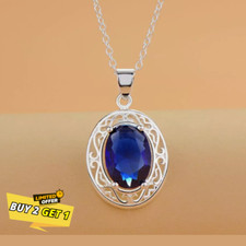 Crystal Amethyst Pendant Chain Necklace 925 Sterling Silver Women's Jewellery UK