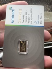 1g Umicore Gold Bar -  999.9 Fine Gold - Sealed Assay Card UK - One Gram Minted